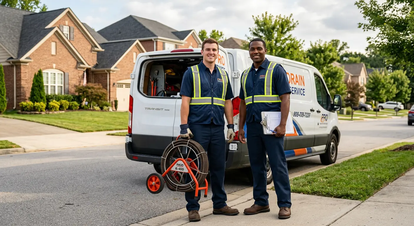 Sewer and drain service team with equipment ready for work in Dahlonega